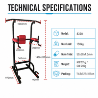 Tour de musculation multifonction en acier au carbone, capacité 150 kg, réglable, avec barre de traction et station de dips, pour salle de sport à domicile, personnalisable en gros