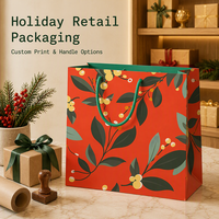 Sac en papier cadeau de Noël imprimé avec logo personnalisé, avec poignées en corde de polyester, pour emballage de vente au détail festif, vente en gros