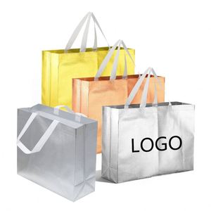 Sac de shopping en métal scintillant à la mode, sacs fourre-tout non tissés brillants avec votre logo pour l'emballage de cadeaux de détail - Product Image 1