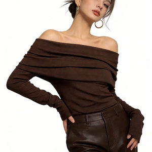 เสื้อเปิดไหล่แขนยาวถักสำหรับผู้หญิงเสื้อเปิดไหล่เซ็กซี่เข้ารูปแฟชั่น - Product Image 2