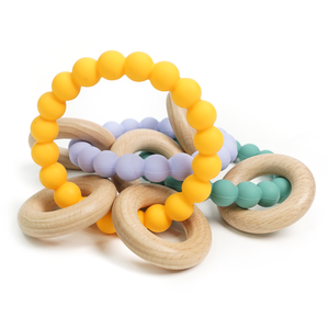 Puede ser un logotipo personalizado bebé lactancia orgánica bebé Collar Cuentas de silicona dentición madera sonajeros juguetes bebé mordedor - Product Image 5
