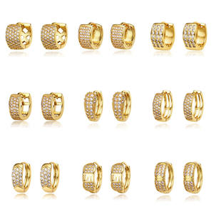 Aretes de Aro, Joyería al por Mayor, Variedad de Diseños, Huggies Dorados, Circonita Cúbica de Colores, Pequeños Aros Chapados en Oro de 18K - Product Image 2