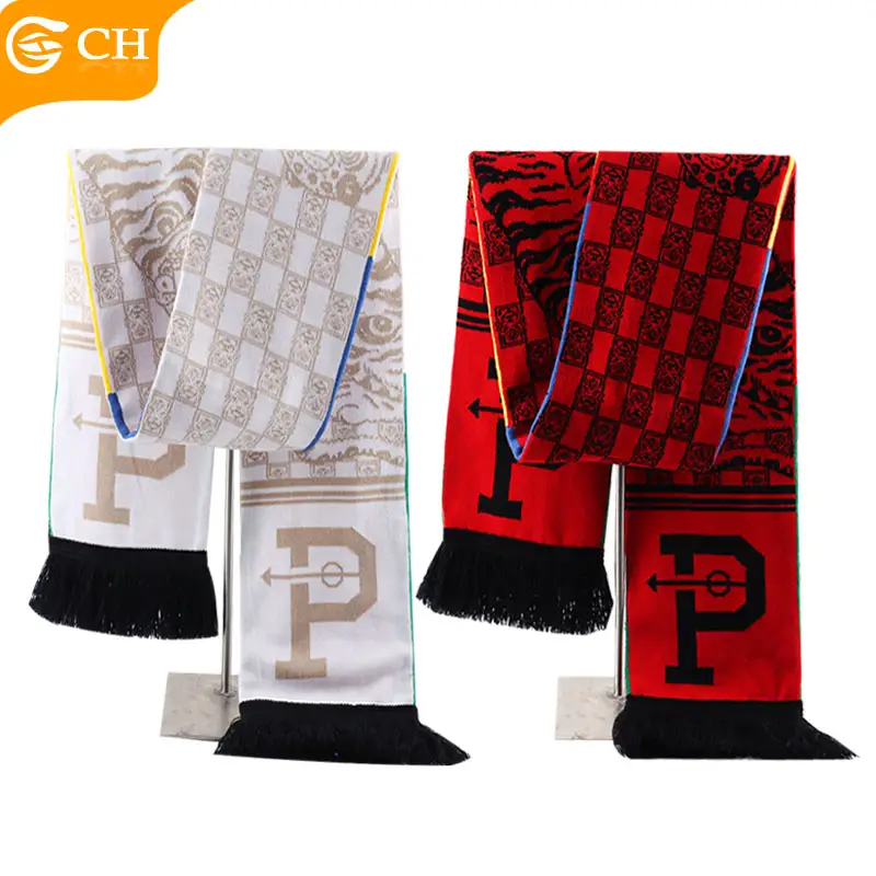 OEM ODM Fornecedor Personalizado Futebol Lenços Jacquard Barato Malha Inverno Longo Lenço Personalizado Escovado Acrílico Futebol Lenço