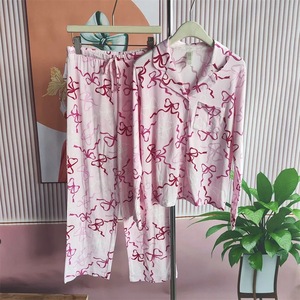 بيجامة نسائية من قطعتين بنمط فيونكة من القطن 100٪ موديل 2026 الجديد، ملابس نوم مريحة للاستخدام المنزلي - Product Image 3