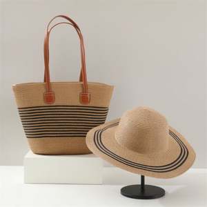 Chapeau bob en paille naturelle de style français, unisexe, grande capacité, à carreaux, pour l'été, la plage, les voyages, décontracté - Product Image 5