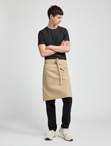 Lienzo de algodón cocina cuerpo corto cintura medio delantal personalizado 3 bolsillos Beige Lino reutilizable camarero <span class=keywords><strong>servidor</strong></span> para limpieza - Product Image 5