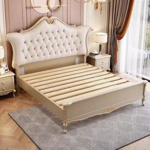 Lit double en bois massif sculpté <span class=keywords><strong>Palais</strong></span> de luxe européen léger Chambre à coucher Lit de princesse européen doux Lit de mariage king size - Product Image 5