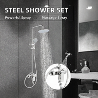 Système de douche mural chromé avec jets de massage doux et pulvérisation, cartouche céramique, design moderne pour hôtels