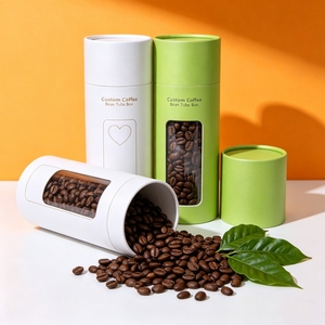 Custom Coffee Bean Tube <b>Box</b> White Green Paper Packaging with Clear Window <b>Recyclable</b> Four Color Printing - Product Image 3