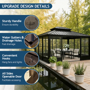 Outdoor Waterproof UV Resistant Aluminum <strong>Gazebo</strong> 12*12 Pavilion Insect Proof PC Panel Sunroom <strong>for</strong> Backyard <strong>Patio</strong> Living - Product Image 3