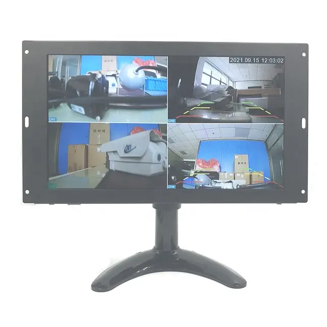 1080P Quad CCTV Monitor 10.1 pouces TFT LCD TV Monitor 720P 4 écran partagé avec support de télécommande ou support mural pour équipement