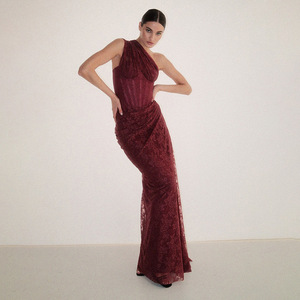 slim fit dress slacks Strapless Fishtail Maxi Dress with Tie-Front main image 1