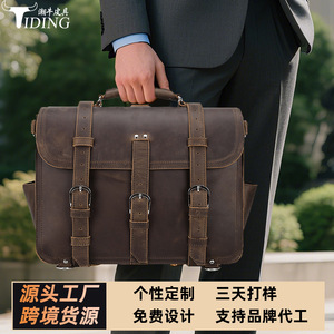 Tiding Men's Genuine Leather <b>Backpack</b> Dark <b>Brown</b> 20L Below Durable Travel Bag - Product Image 5