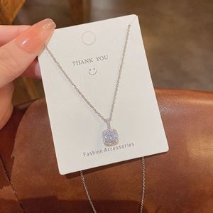 New Korean-style Delicate <b>Copper</b> <b>Chain</b> Micro-set Square Zirconia Minimalist Versatile Elegant Silver Women's Necklace X447 Korea - Product Image 2