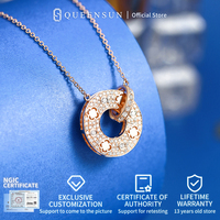Collier trèfle à quatre feuilles entrelacé en or 18 carats avec diamant de laboratoire pour femme, chaîne claviculaire double face à anneau unique