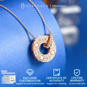 Collier trèfle à quatre feuilles entrelacé en or 18 carats avec diamant de laboratoire pour femme, chaîne claviculaire double face à anneau unique - Product Image 2