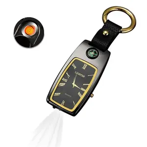Lovisle Jam Elektrik Mini Portabel, Gantungan Kunci Pemantik Api USB, Korek Api Elektrik Dapat Diisi Ulang Tahan Angin Logam Kreatif Hadiah