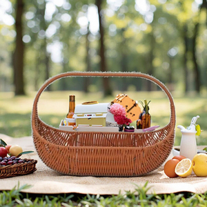 Panier de stockage alimentaire tissé en plastique osier <span class=keywords><strong>moderne</strong></span> avec poignée pour le pique-nique et le stockage en plein air - Product Image 5