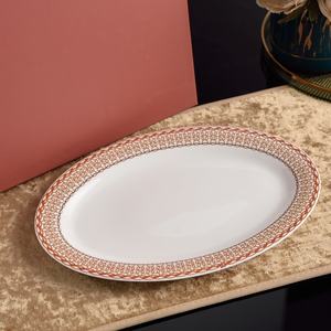 Vente en gros directe d'usine, services de vaisselle en porcelaine osseuse, assiettes ovales de 12 pouces pour usage en restaurant, compatibles micro-ondes et lave-vaisselle - Product Image 1