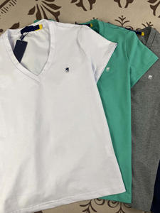 RL Ralph Mark algodón estilo americano Slim Top Base camisa bordada verano cuello en V Color sólido manga corta Camiseta para mujer - Product Image 1