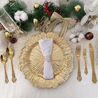 Ensemble de vaisselle personnalisé pour mariage, vert, rose, or, noir, argent, bordure en plastique, assiettes de présentation modernes de luxe de 13 pouces