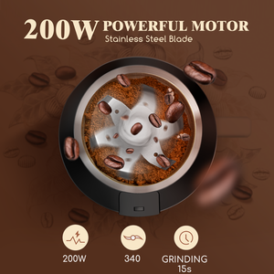 Aigostar macinacaffè elettrico, 200W, livello di macinazione regolabile, macinino per spezie 60g per chicchi di caffè, noci, spezie, grani, nero - Product Image 3