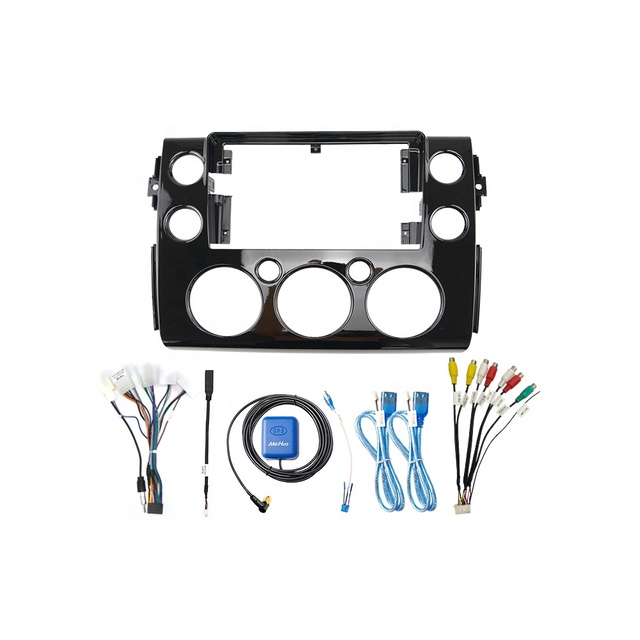 Meihua Autoradio Fascia Silver Frame Dash Mount Kit Trim Panel Amplifier for FJ Cruiser 2007-2013 Black Cable Harness