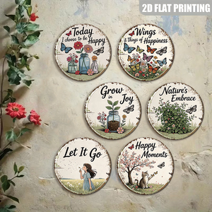 Panneau métallique rond vintage avec motif floral et papillon, citation positive et joyeuse, décoration murale pour chambre de ferme - Product Image 2