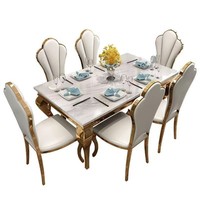 Ensemble de table à manger carrée minimaliste en marbre avec chaises à structure en acier inoxydable doré pour villa et mobilier de maison