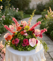 Centre de table floral artificiel en soie Anthurium rose, Dahlia, Delphinium pour mariage, hôtel, événement, décoration de table