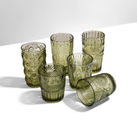 Verres à pied de luxe en verre gaufré vert olive Bravo, style européen vintage, multi-modèles, pour jus et vin, vaisselle de luxe pour la maison