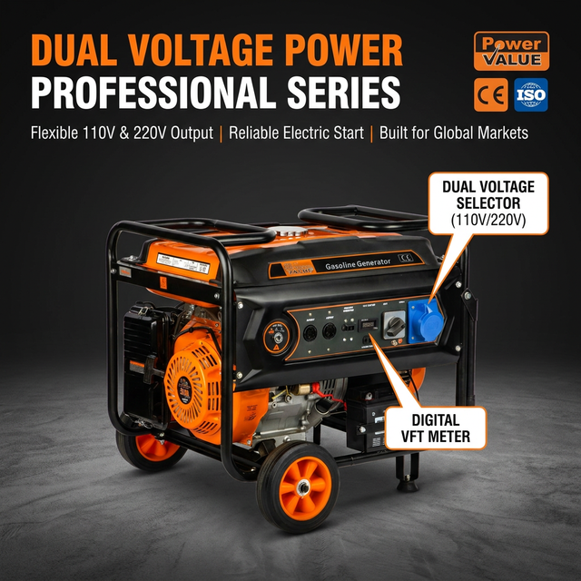 Dual Voltage 4-Stroke Gasoline Generator 110V 220V Switchable Petrol Digital VFT Meter Auto Start CE Approved