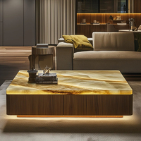 Table basse moderne en marbre Euphotic, onyx bleu poli, rectangulaire, en pierre naturelle, meubles de salon en bois pour usage domestique
