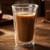Tasse à café en verre borosilicate à double paroi, isolante et résistante à la chaleur, pour boissons chaudes et froides – Meilleure vente