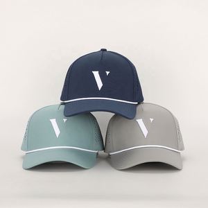 Casquette de baseball OEM avec logo brodé en polyester personnalisée vente en gros Casquette de sport imperméable de haute qualité 5 panneaux avec trou découpé au laser Gorras en corde - Product Image 2