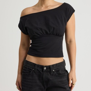 Novedades: Blusas Lisas de Color Sólido para Mujer, con Hombros Descubiertos, Estilo Murciélago, Doble Capa, con Logotipo Personalizado, Ajuste Delgado, Blusas de Verano para Chicas - Product Image 1