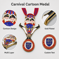 Maßgefertigte Karnevalsmedaille Cartoon-Emaille Festival-Event Metall OEM ODM 3D Relief Hohl Mehrschichtiges Design Goldfinish mit Band