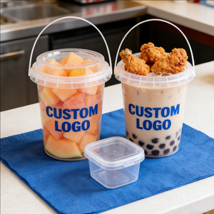 Gobelets en plastique à paroi simple pour thé au lait, 90 mm, 1000 ml (32 oz), avec couvercles, pour fêtes et Boba - Product Image 2