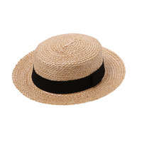 Chapeau de paille à bord plat style britannique en paille de blé avec ruban pour femme, idéal printemps-été, voyage, vacances, protection solaire