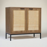 Meuble de rangement moderne en bois et osier à deux portes et double couche pour salon, avec compartiments et casier à vin, tailles personnalisables