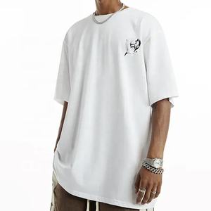 Camiseta de algodón grueso 100% de alta calidad para hombre, cuello redondo de gran tamaño, elegante, informal, manga corta, diseño de punto, privado personalizado - Product Image 3