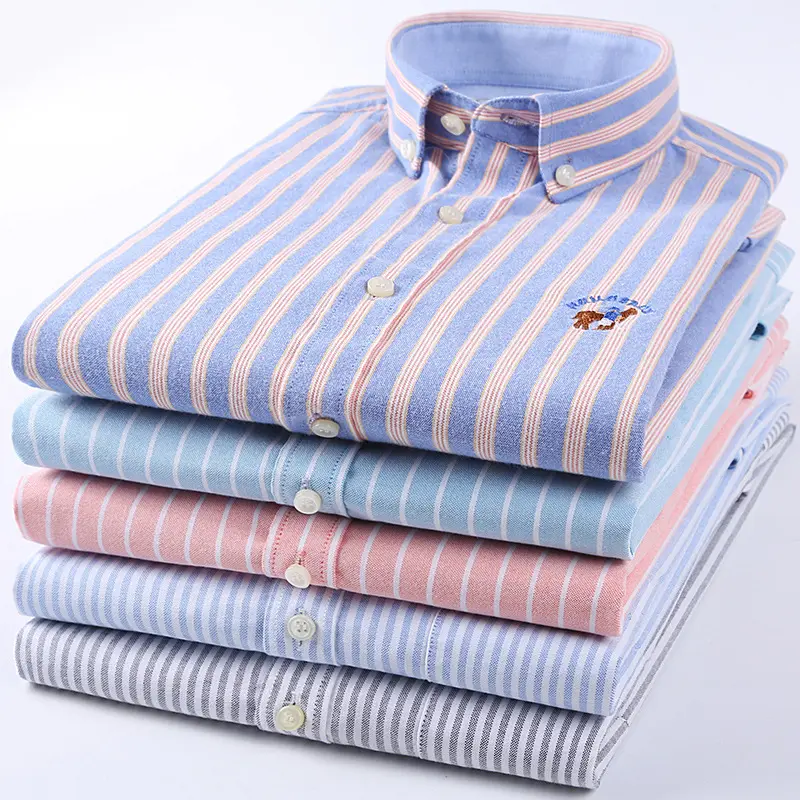 High Quality Long Sleeve Pure Cotton Oxford Stripes Shirts For Men