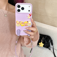 Coque de téléphone portable antichoc avec motif de poupée de dessin animé mignon et lanière pour iPhone 17 16 15 14 13 12 11 Pro Max