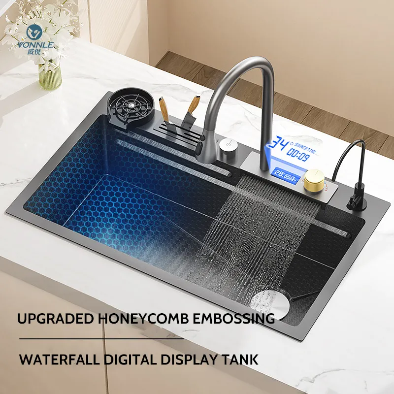 Stylish Handmade Digital Display Multifunctional Sink Smart Kitchen Sink Sink Kitchen 304 Stainless Steel