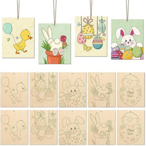 Adorno de madera DIY sin terminar para pintar, con diseño de conejo y huevo, para decoración de Pascua transfronteriza, ideal para manualidades infantiles. - Product Image 5