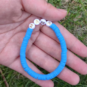 Unique <strong>Personalized</strong> Heishi Bead <strong>Bracelet</strong> Custom <strong>Name</strong> <strong>Bracelet</strong> Handmade MAMA Elastic Polymer Clay Beads <strong>Bracelet</strong> for Gift - Product Image 3