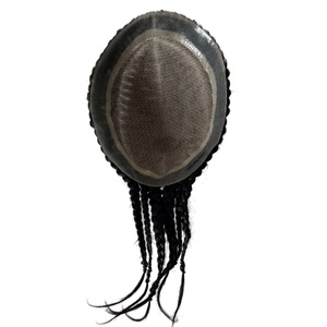 Sistemas de Cabello Humano Virgen Indio # Toupee de <span class=keywords><strong>Trenzas</strong></span> Estilo Cornrow Color Negro 1B, Base de Seda 8x10 <span class=keywords><strong>para</strong></span> <span class=keywords><strong>Hombre</strong></span> - Product Image 3