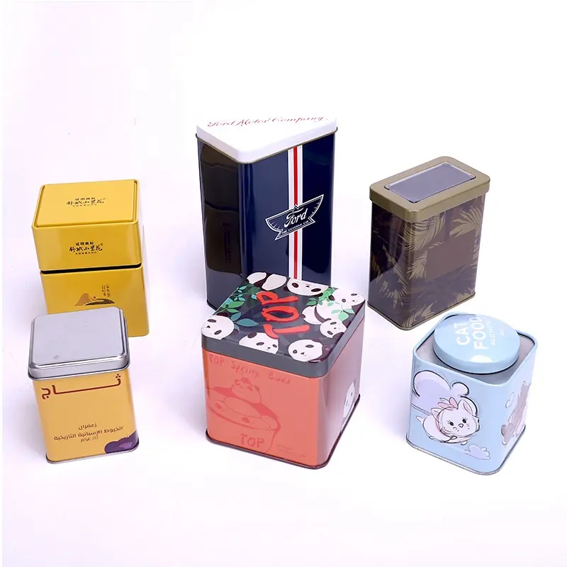 Custom wholesale square metal tea tin box packaging loose tea caddy tin storage rectangular tin container