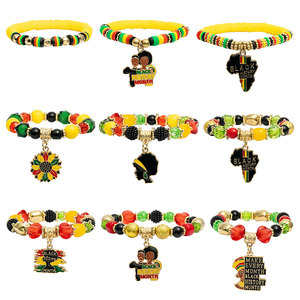 สร้อยข้อมือลูกปัดแบบยืดหยุ่นสำหรับของขวัญเดือนประวัติศาสตร์สีดำ - Product Image 1