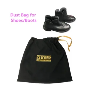 Мягкий бархатный мешок для хранения пыли черного цвета с логотипом в золотой фольге для обуви